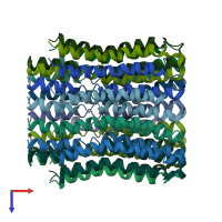 PDB entry 2w5j coloured by chain, top view.