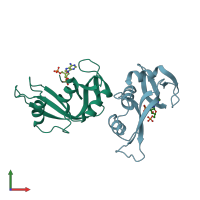 PDB entry 2w5k coloured by chain, front view.