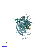 PDB entry 2w5k coloured by chain, side view.