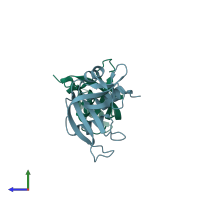 PDB entry 2w5m coloured by chain, side view.