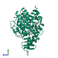 PDB entry 2w5q coloured by chain, side view.