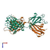 PDB entry 2w60 coloured by chain, top view.