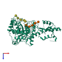 PDB entry 2w62 coloured by chain, top view.