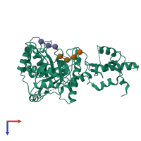 PDB entry 2w63 coloured by chain, top view.