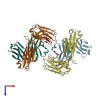 PDB entry 2w65 coloured by chain, top view.