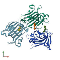 PDB entry 2w68 coloured by chain, front view.