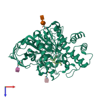 PDB entry 2w6c coloured by chain, top view.