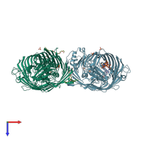 PDB entry 2w6u coloured by chain, top view.