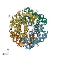PDB entry 2w6v coloured by chain, side view.
