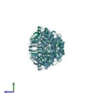 PDB entry 2w70 coloured by chain, side view.
