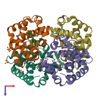 PDB entry 2w72 coloured by chain, top view.