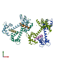 PDB entry 2w73 coloured by chain, front view.