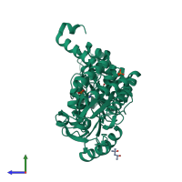 PDB entry 2w7e coloured by chain, side view.