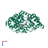 PDB entry 2w7j coloured by chain, top view.