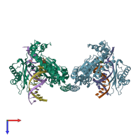 PDB entry 2w7p coloured by chain, top view.