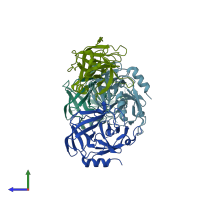 PDB entry 2w7s coloured by chain, side view.