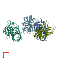 PDB entry 2w7s coloured by chain, top view.