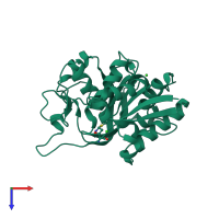 PDB entry 2w7t coloured by chain, top view.