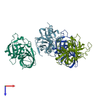 PDB entry 2w7u coloured by chain, top view.