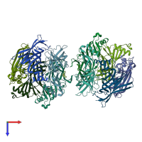 PDB entry 2w8f coloured by chain, top view.