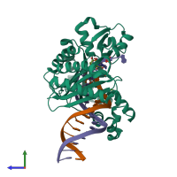 PDB entry 2w8l coloured by chain, side view.