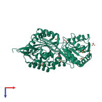 PDB entry 2w8p coloured by chain, top view.