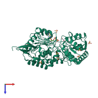 PDB entry 2w8r coloured by chain, top view.