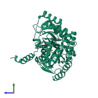 PDB entry 2w8t coloured by chain, side view.