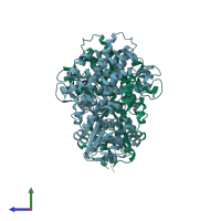 PDB entry 2w90 coloured by chain, side view.