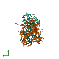 PDB entry 2w96 coloured by chain, side view.