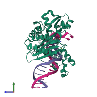 Hetero trimeric assembly 1 of PDB entry 2w9b coloured by chemically distinct molecules, side view.