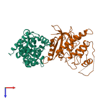 PDB entry 2w9f coloured by chain, top view.