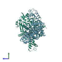 PDB entry 2w9m coloured by chain, side view.