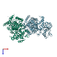 PDB entry 2w9m coloured by chain, top view.