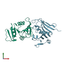 PDB entry 2w9t coloured by chain, front view.