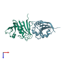 PDB entry 2w9t coloured by chain, top view.