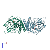 PDB entry 2w9x coloured by chain, top view.