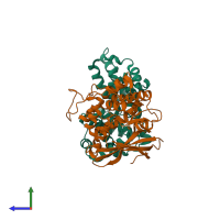 PDB entry 2w9z coloured by chain, side view.