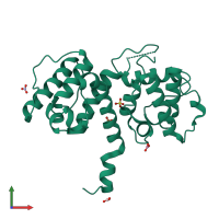 PDB entry 2wa5 coloured by chain, front view.
