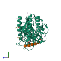 PDB entry 2wab coloured by chain, side view.