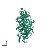 PDB entry 2wan coloured by chain, side view.