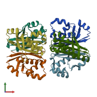 PDB entry 2was coloured by chain, front view.