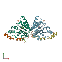 PDB entry 2wax coloured by chain, front view.