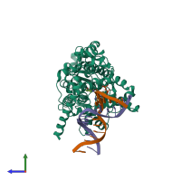 PDB entry 2wb2 coloured by chain, side view.
