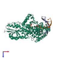 PDB entry 2wb2 coloured by chain, top view.