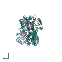 PDB entry 2wb4 coloured by chain, side view.