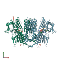 PDB entry 2wba coloured by chain, front view.