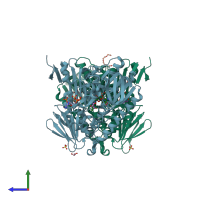 PDB entry 2wba coloured by chain, side view.
