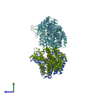 PDB entry 2wbg coloured by chain, side view.