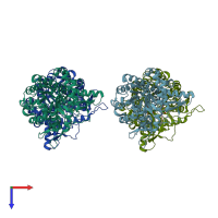 PDB entry 2wbg coloured by chain, top view.